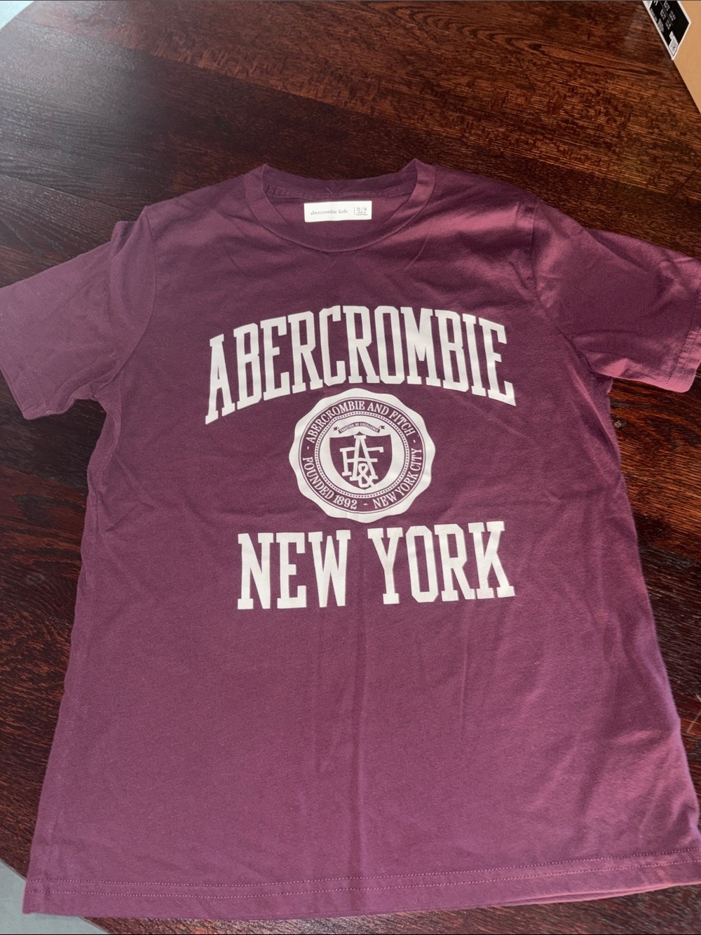 Abercrombie & Fitch Maroon Crewneck Tee with White New York Graphic